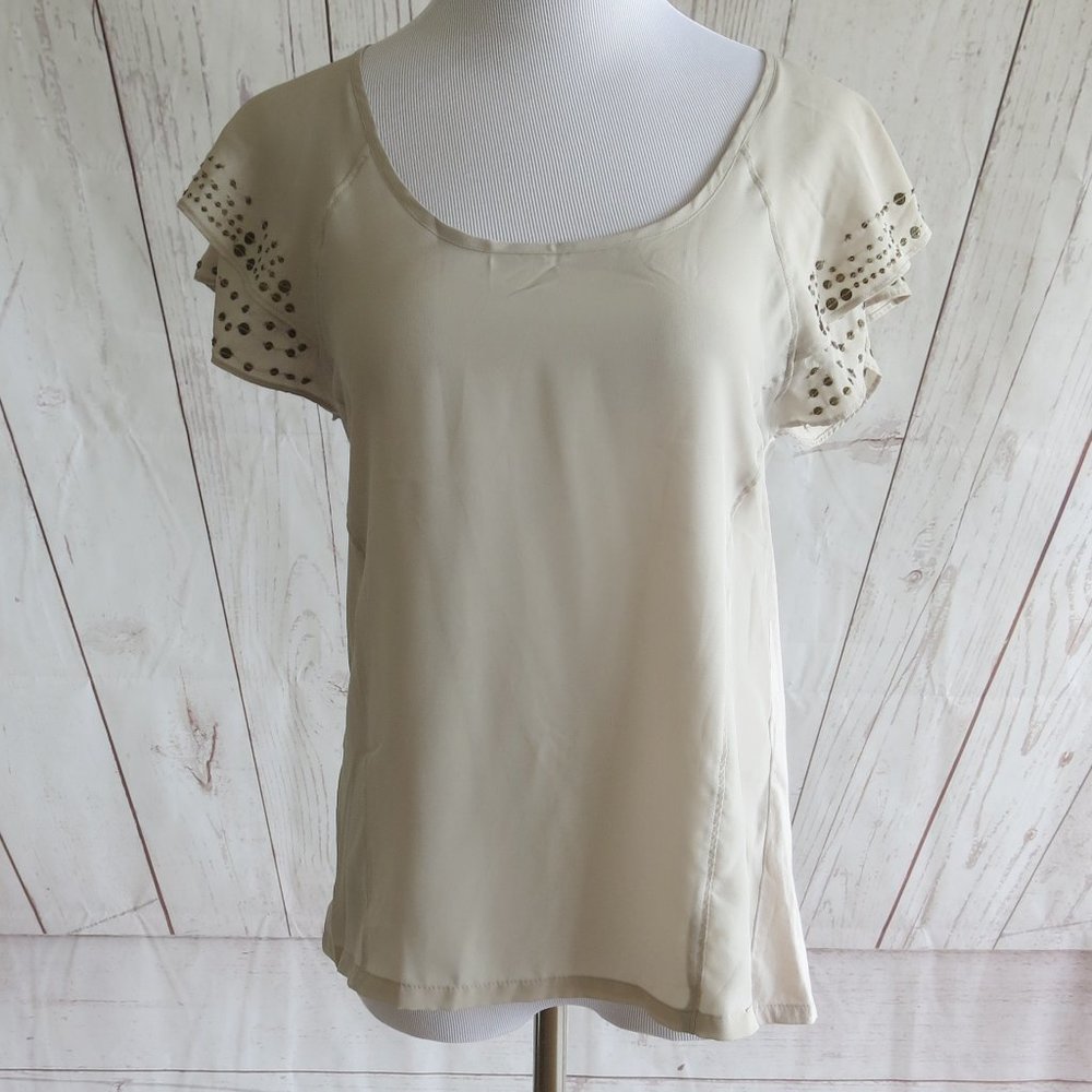 Calvin Klein Jeans Sequin Ruffle Sleeve Scoop Neck Top Blouse - Size XS